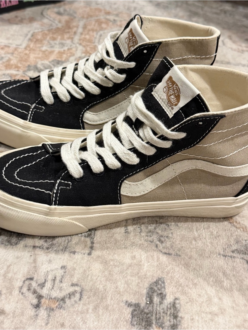 Vans Black and Cream Mid-Top Canvas Sneakers